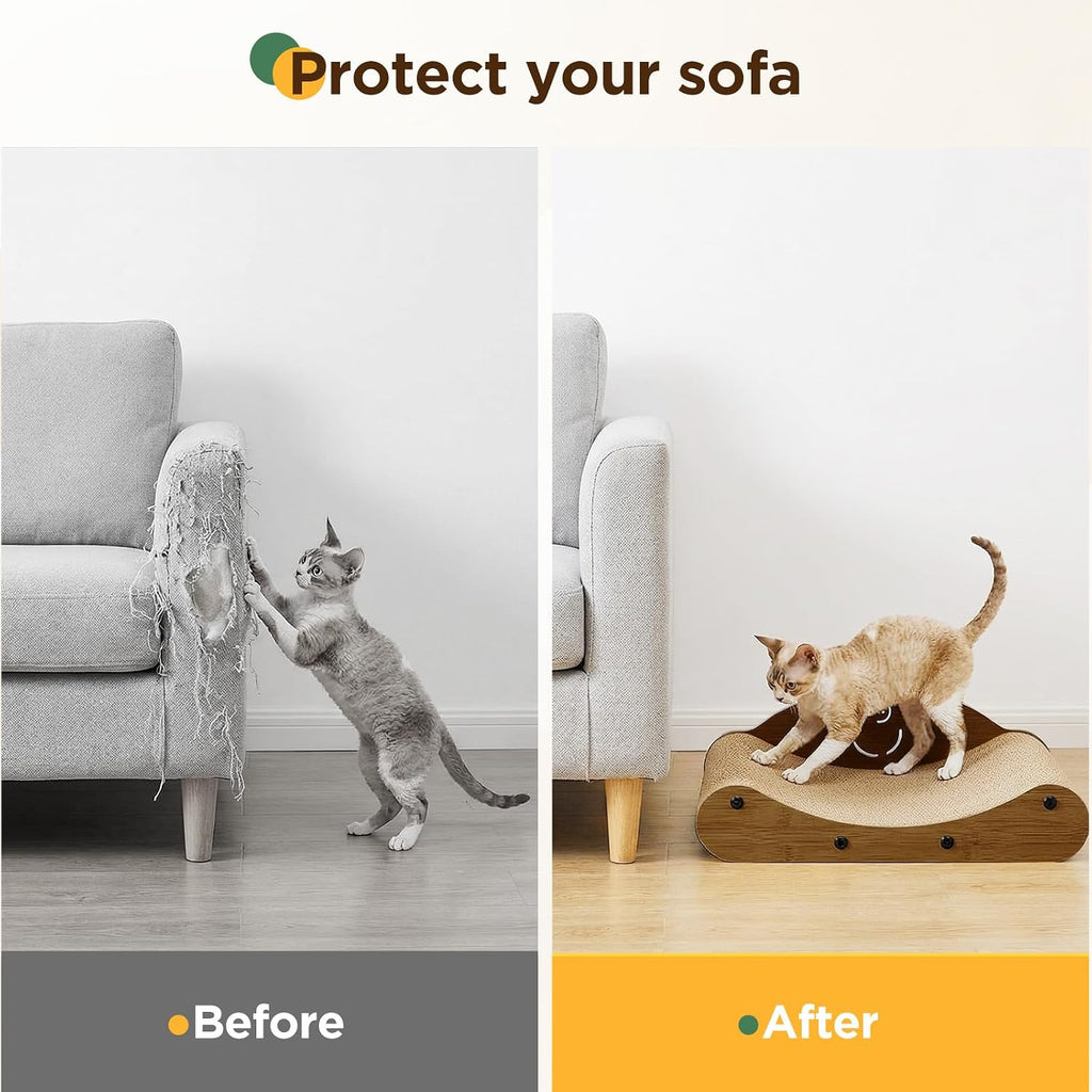 Gimars 17" Cat Scratcher Bed, Sofa Cardboard Cat Scratcher & Curved Lounge Chair, Cat Scratching Pad with Wooden Frame, Furniture Protector, Cat Scratchers for Indoor Cats