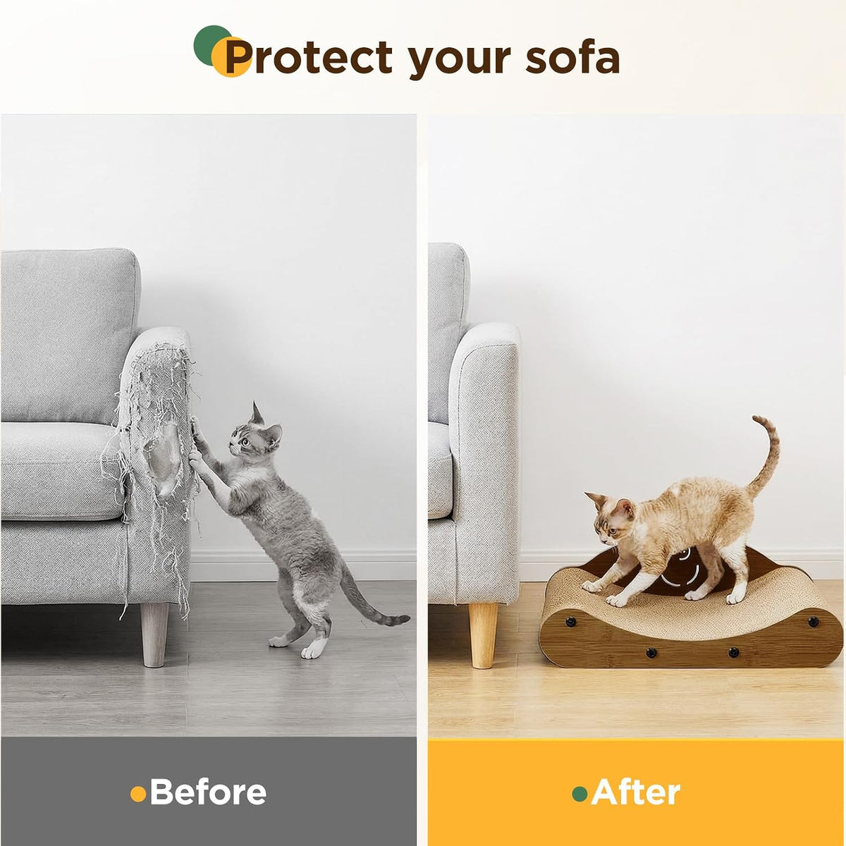 Gimars 17" Cat Scratcher Bed, Sofa Cardboard Cat Scratcher & Curved Lounge Chair, Cat Scratching Pad with Wooden Frame, Furniture Protector, Cat Scratchers for Indoor Cats