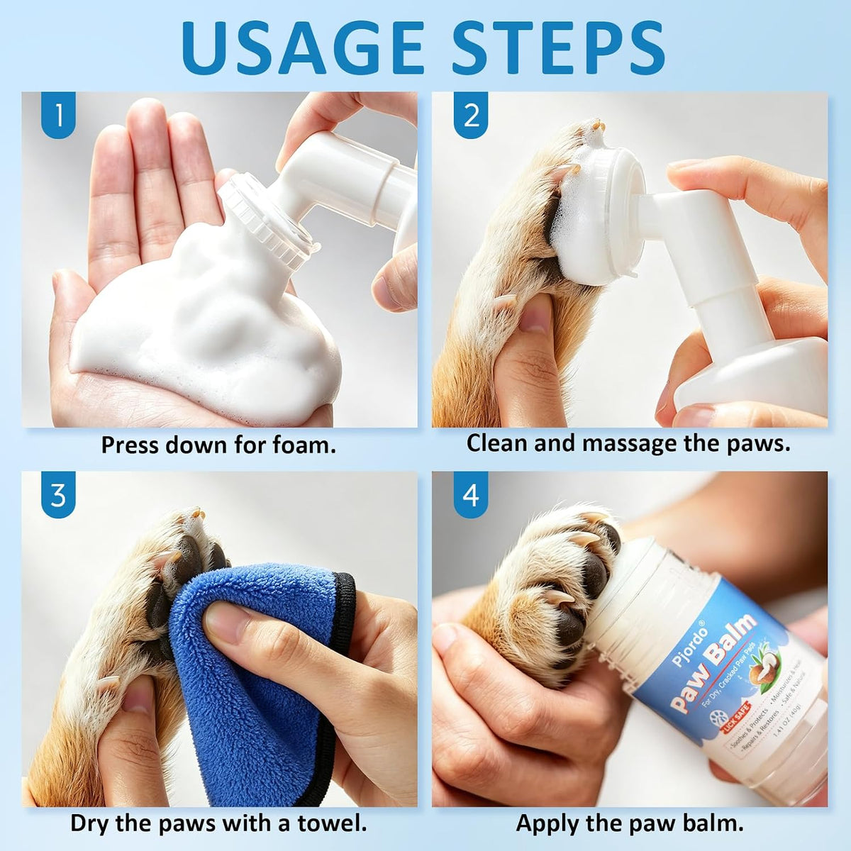 Dog Paw Cleaner Kit with No-Rinse Foam, Dog Paw Balm & Paw Scrubber
