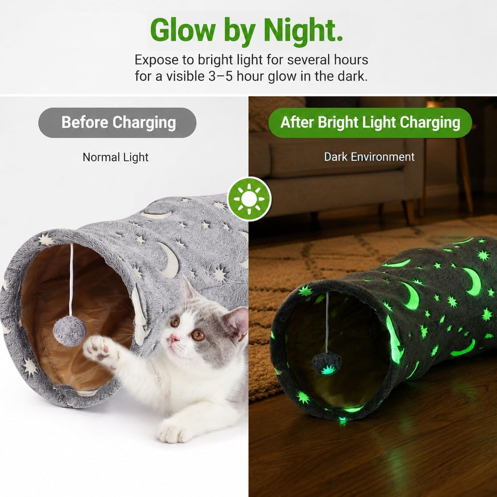 S-Shape Cat Tunnel Glow in the Dark, Grey Moon Star Pattern