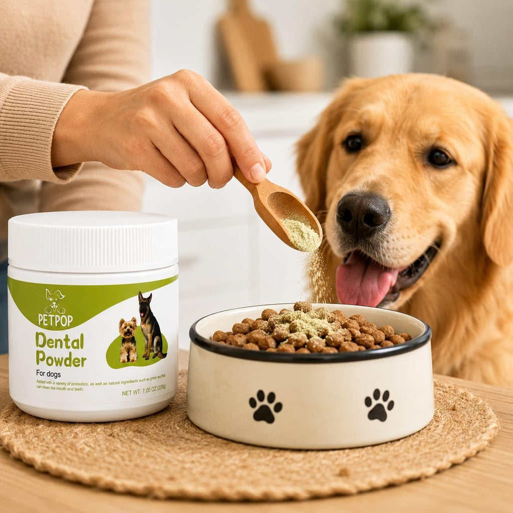 PETPOP Dental Powder for Dogs, Probiotic Teeth Cleaning & Oral Care, Fresh Breath Support, 7.05 oz,