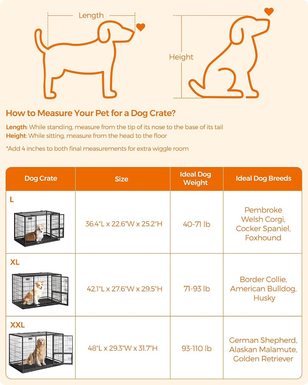 Feandrea 36.4" Heavy-Duty Dog Crate, Convenient Feeding Door, Double Doors