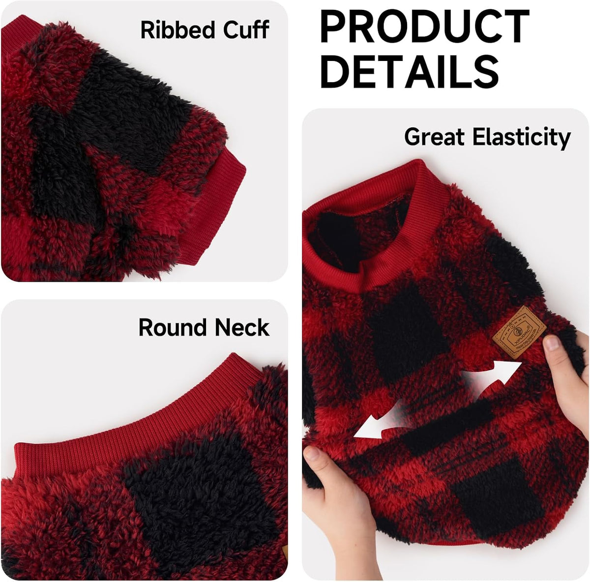 XPUDAC 2 Pack Dog Sweater for Small Medium Dogs Fleece Dog Sweaters Plaid Winter Warm Soft Doggie Sweaters Pullover Design for Chihuahua Yorkie Boy Girl Pet Clothes Outfits M