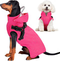 Lukovee Dog Raincoat, Waterproof Jacket with Harness & Removable Hood, M