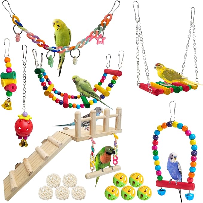 Hamiledyi 17Pcs Parrot Swing Toys Perches Platform by Hamiledyi