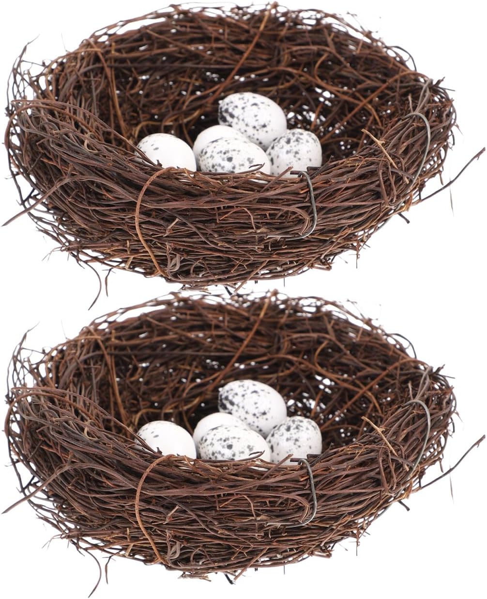 PRETYZOOM Easter Bird Nest Decoration Set - 2pcs Simulation Rattan Bird Nest with 10 Foam Eggs, DIY Craft Kit for Home Decor, Party, and Arts