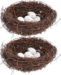 PRETYZOOM Easter Bird Nest Decoration Set - 2pcs Simulation Rattan Bird Nest with 10 Foam Eggs, DIY Craft Kit for Home Decor, Party, and Arts