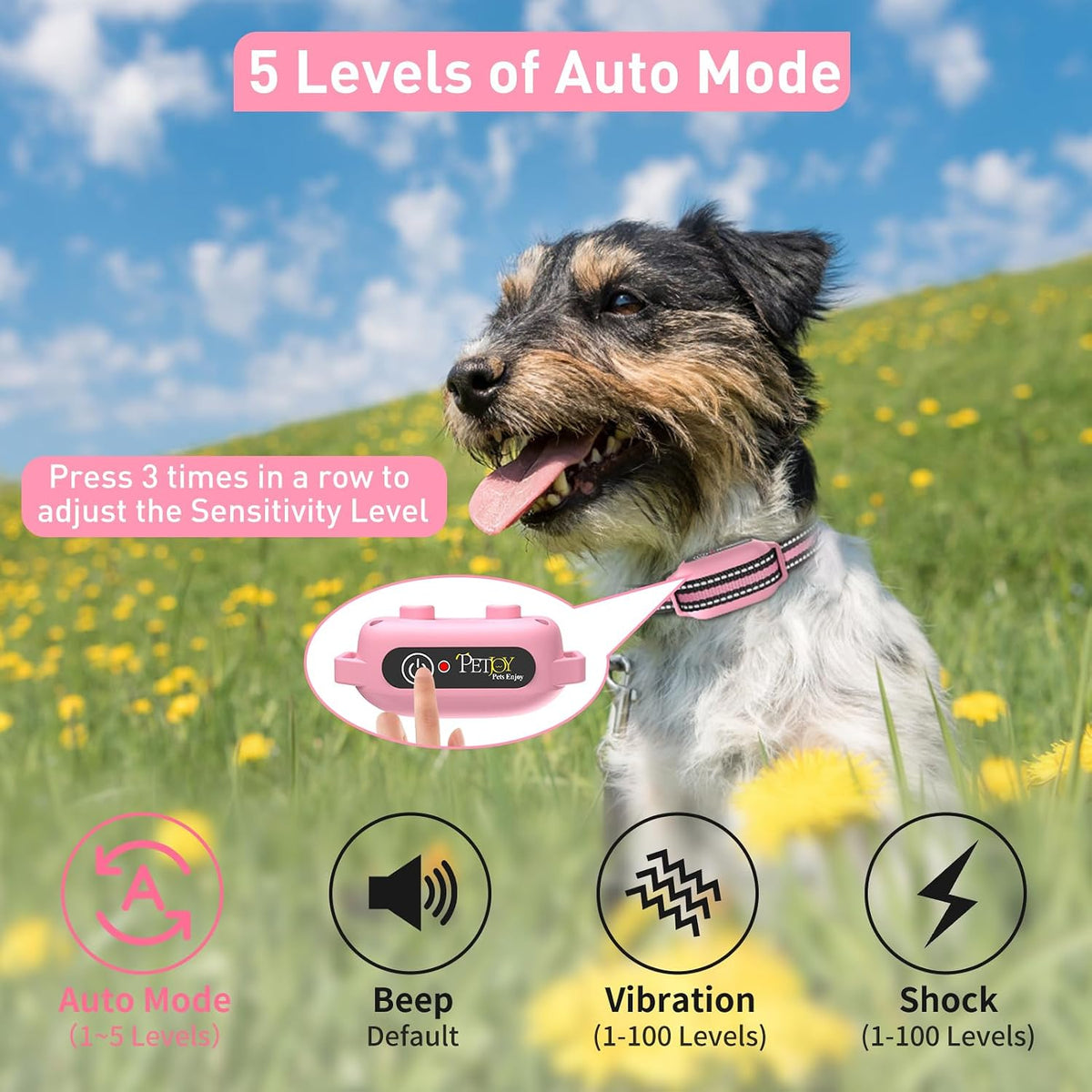 PetJoy Dog Bark Collar with Remote, Shock Collar for Large Dogs 3 Pack, Bark & Shock Collar Combo, Automatic Bark Collar - Auto Mode with 5 Sensitivity Levels