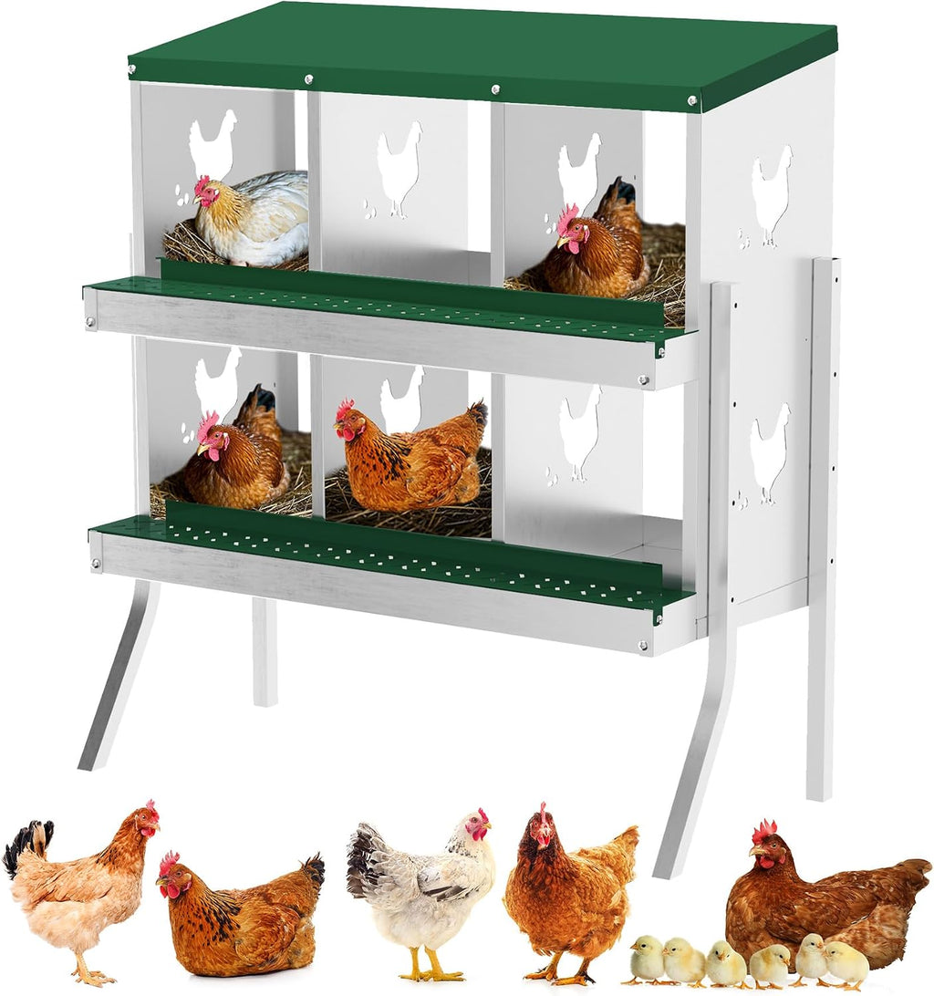 Chicken Nesting Box, 6 Compartment Metal Chicken Nesting Boxes for Chicken Coop, Easy Egg Collection, Easy Cleaning, Chicken Laying Boxes with Bracket Legs for Hens, Red