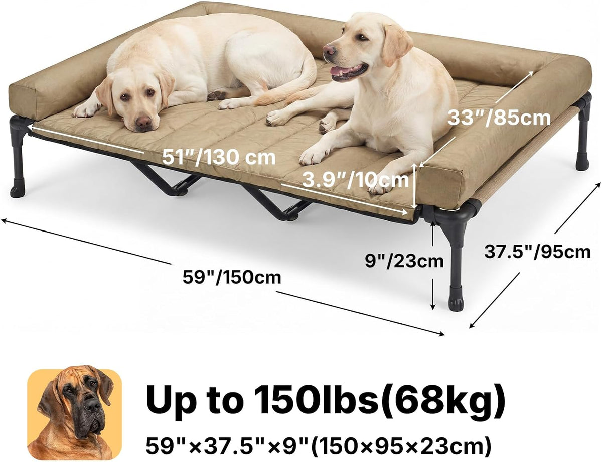 Veehoo Outdoor Elevated Dog Bed with Waterproof Bolster Cushion, Cooling
