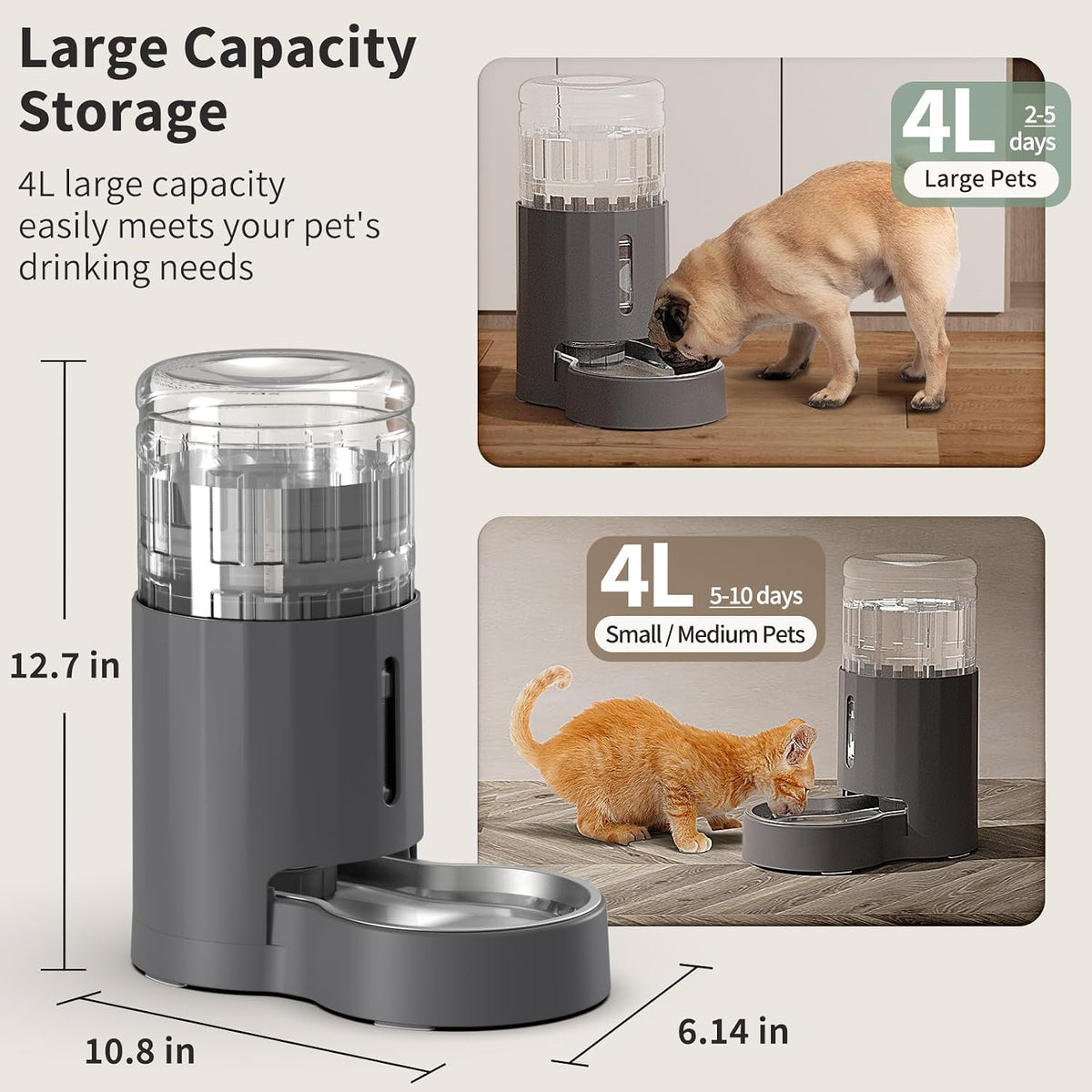 JUNSPOW Cat Water Dispenser and Stainless Steel Bowl