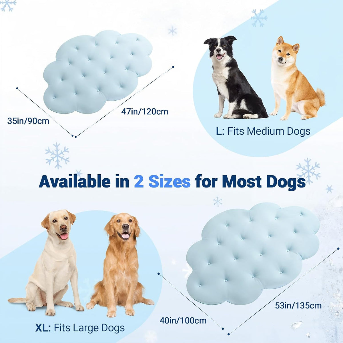 Q-Max>0.5 Dog Cooling Mat (Cool&Warm), 47''×35'', L, Cloud Sky Blue