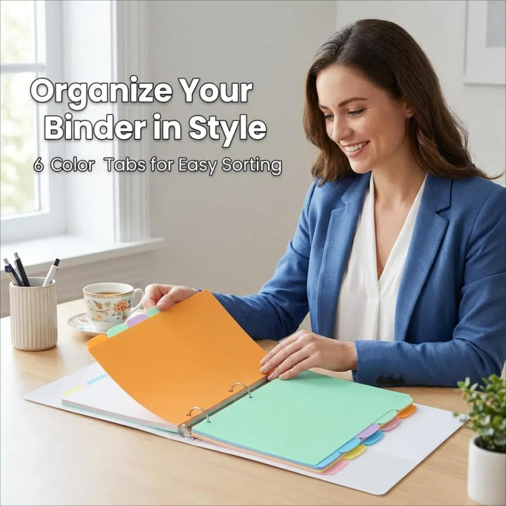6TAB Dividers for 3 Ring Binder, Letter Size,Multicolor,6 Sets(36Pcs)