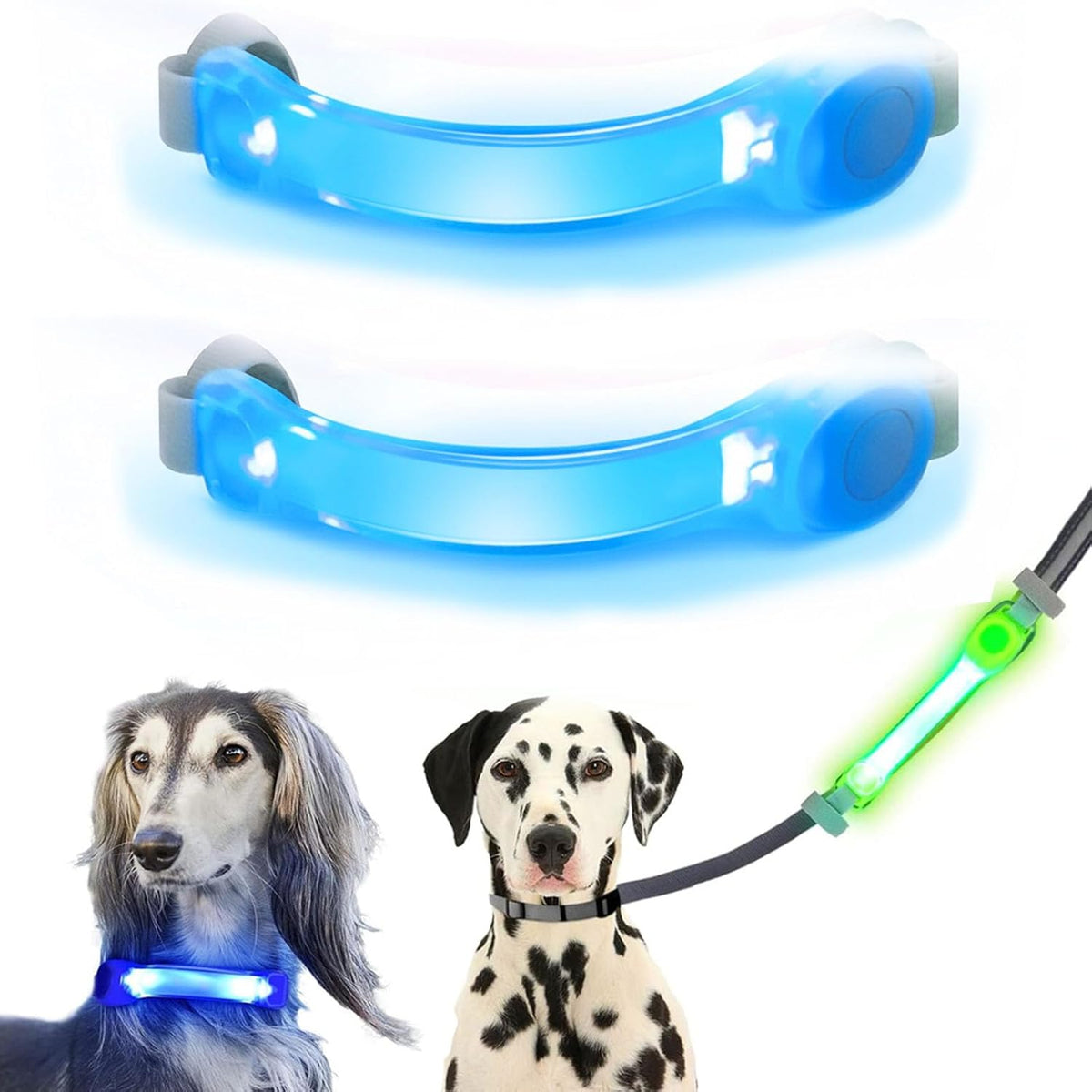 2 Pack LED Light for Dog Leash Harness, Light Up Dog Collar with Nylon Stickers, Waterproof Glow Light Easy to Attach to Collar Leash and Harness, Safety LED Light Up Band for Dogs at Night Walking