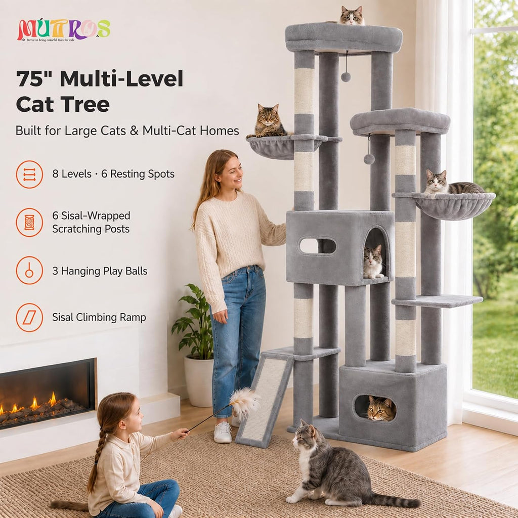 MUTTROS Heavy Duty Cat Tree, 8 Level Corner Tower for Large Adult Cats