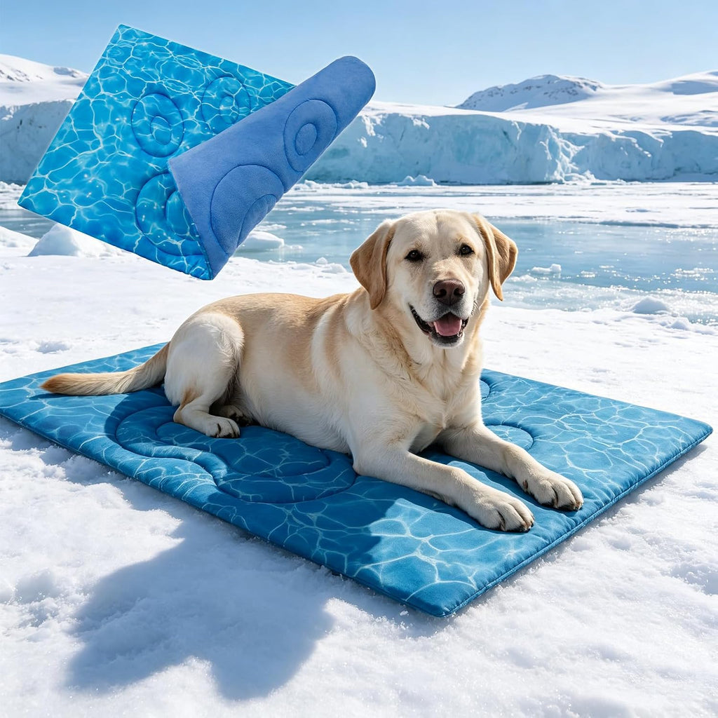 EXPAWLORER Dog Cooling Mat, Double-Sided Foldable Dog Bed for Dogs Cats Large Kitten, Pet Self Cooling Kennel for Summer, Blue Pad Coolings Dog Blanket for Crate Car Both Indoorand Outdoor Washable