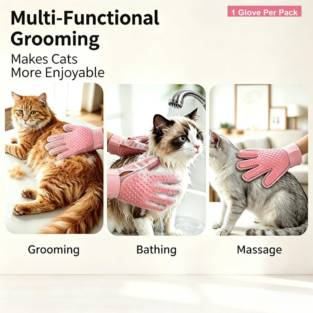 Pet Grooming Glove Double-Sided Deshedding Mitt Dogs & Cats,1 Glove Pink