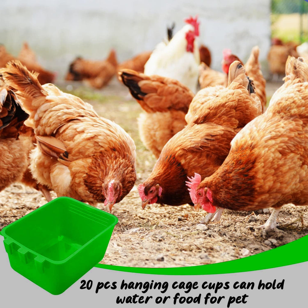 20 Pcs Chicken Coop Feeder Water Cup,16 oz Cage Cups Chicken Feeder Waterer, Cage Cups Birds Hanging Feeders, Chicken Feeder Water Bowl for Parakeet Poultry Pigeon Bunny Wire Cage (Green, 16oz)