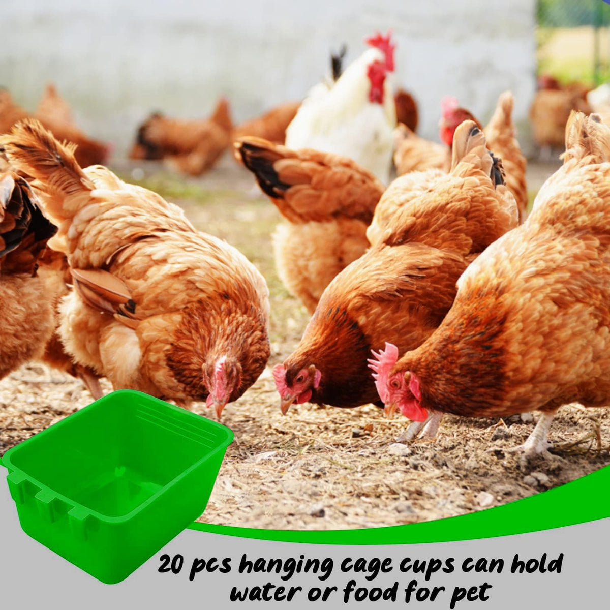20 Pcs Chicken Coop Feeder Water Cup,16 oz Cage Cups Chicken Feeder Waterer, Cage Cups Birds Hanging Feeders, Chicken Feeder Water Bowl for Parakeet Poultry Pigeon Bunny Wire Cage (Green, 16oz)
