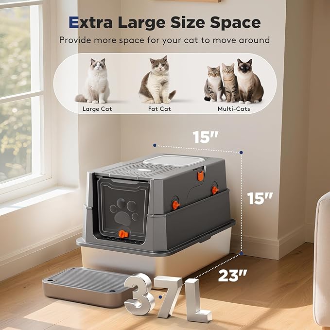 FURTIME Stainless Steel Litter Box - Image 7