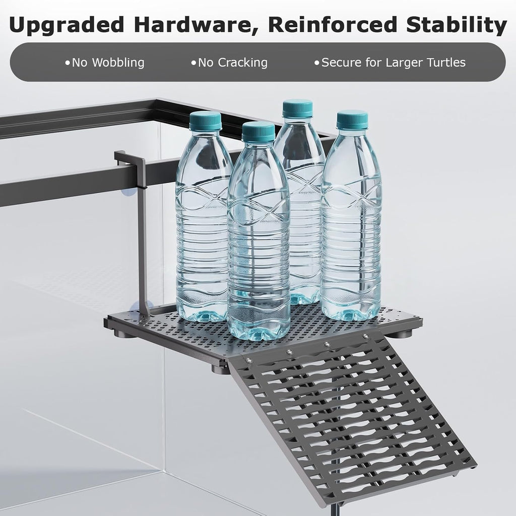 Upgraded Hanging Turtle Basking Platform with with Ramp, Built-in Food Tray