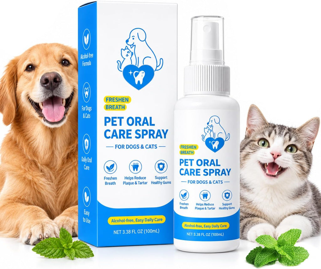 Pet Oral Care Spray, Dog & Cats Dental Spray for Dog Teeth Cleaning, Daily Dog Dental Care Cat Dental Care Solution, Breath Freshener & Plaque Tartar Control, Gum Health Support