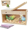 Parakeet Nesting Box with Acrylic Window, Natural Wood Breeding Box with Perch and Top-Open Lid, Bird Cage Nest House for Cockatiel Budgie Lovebirds Conure, Medium 9.8 x 4.7 x 4.9 in