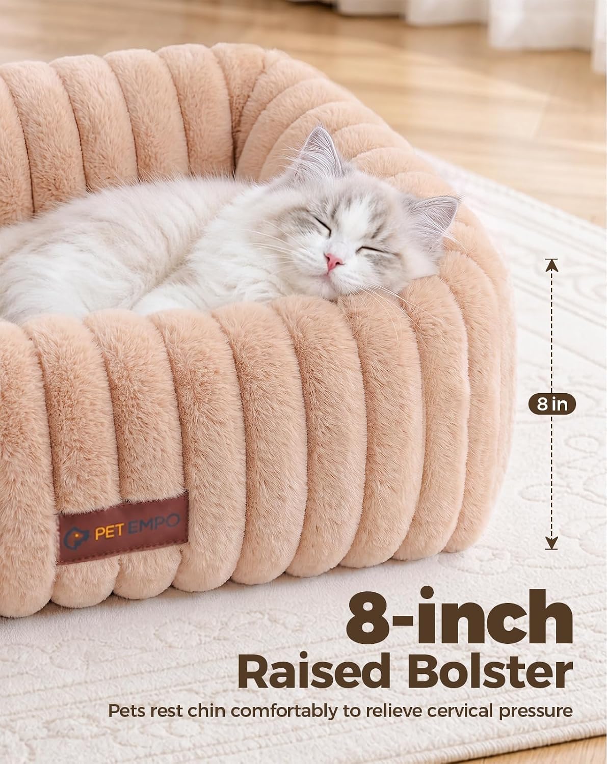 Heated Cat Bed Indoor, 6 Temp & 6 Timer, Removable Washable Cover, Brown, S