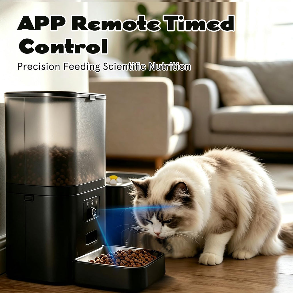 Automatic Cat Feeder with Camera, 2-in-1 Cat Food & Water Dispenser