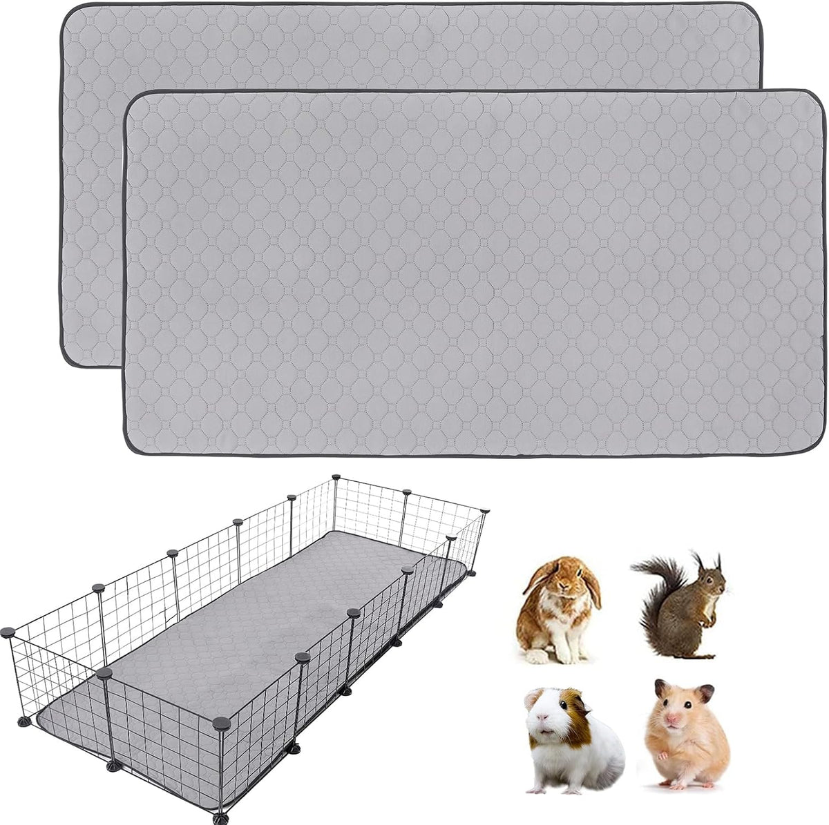 2 Pack Guinea Pig Cage Liners, 14'' X 28'' Washable Guinea Pig Pee Pads, Non Slip Reusable Super Absorbent Guinea Pig Training Mat Bedding Fleece for Small Animals Hamster Rabbit Chinchilla Rat
