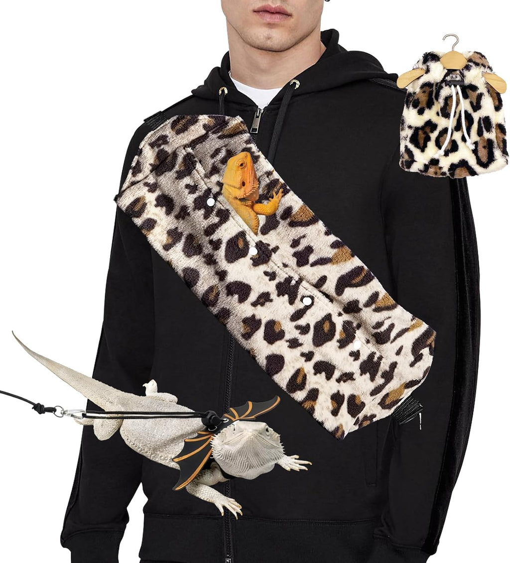 Bearded Dragon Lizard Leash Harness 3-Piece Set,Reptile Small Pet Backpack,3 Size Pack Adjustable Bearded Dragon Harness and Soft Comfortable Lizard Vest -Leopard Pattern