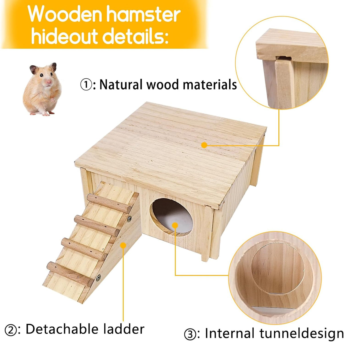 Multi-Chamber Wooden Hamster House Hideout Maze Cage Accessories Decor