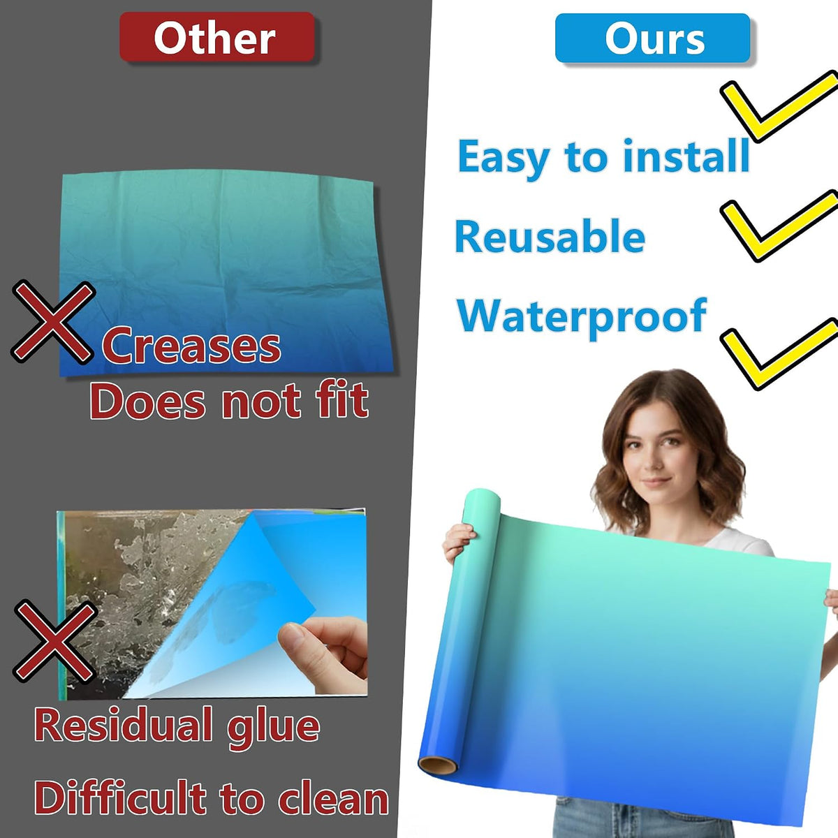 Aquarium Background - Static Cling Fish Tank Sticker - Black Blue Gradient | Easy Install for Glass Tanks, No Residue, Reusable 40 x 30 cm / (16 x 12 inches)