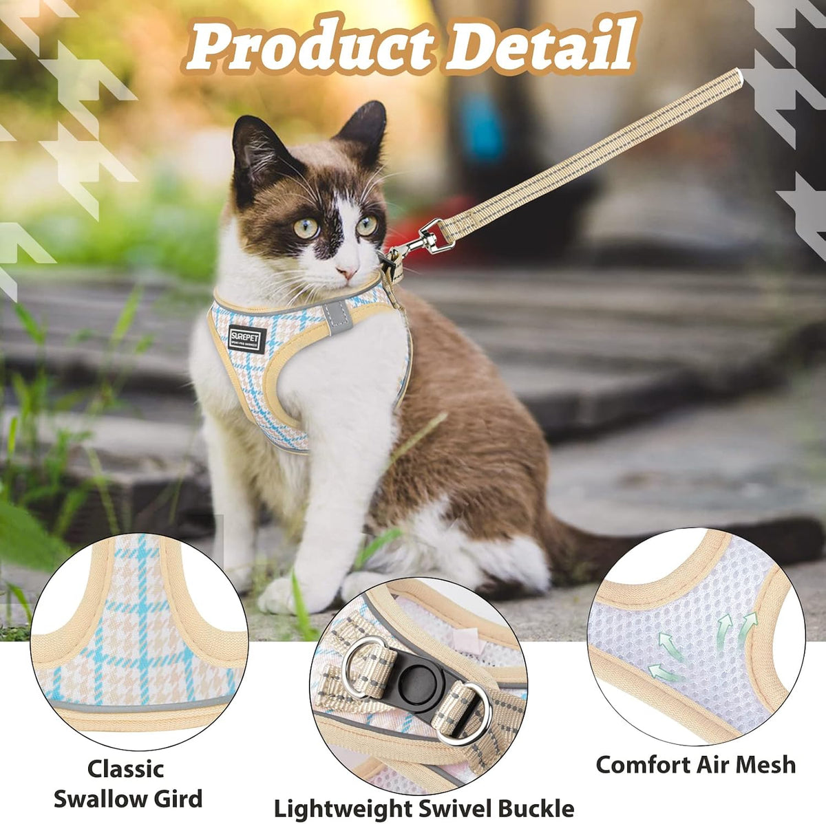 Cat Harness and Leash for Walking, Adjustable Soft Harness for Kitten Puppy Small Cats, Reflective Escape Proof Cats Vest Harness Easy Control for Travel Adventure