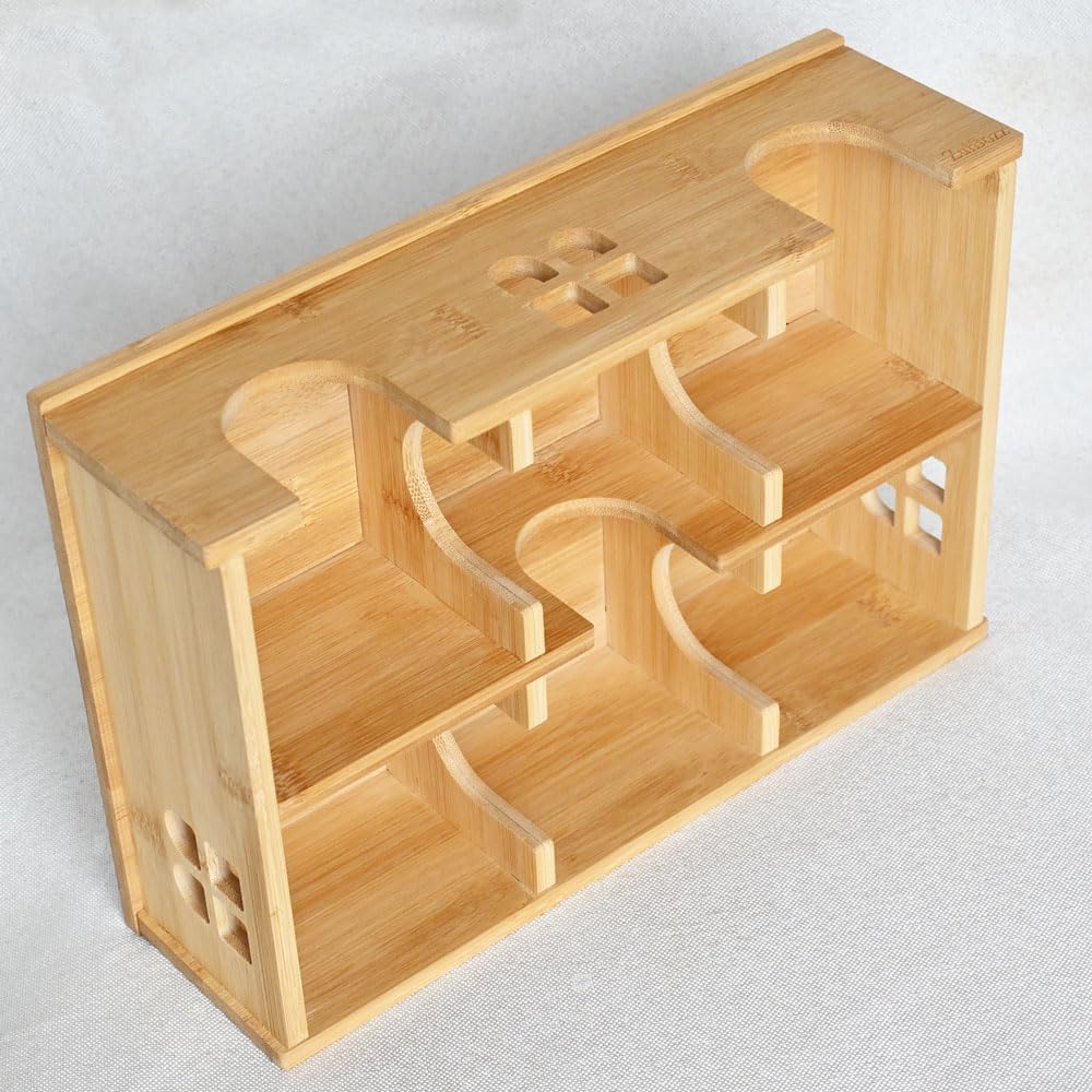 0.3" Thick Bamboo Hamster Maze, Pre-Assembled 6-Room Multi-Chamber House, Safe One-Piece Hideaway, No-Moving-Lid Wooden Habitat for Dwarf Hamster, Mouse, 12.2 x 8.4 x 3.6 in, Medium
