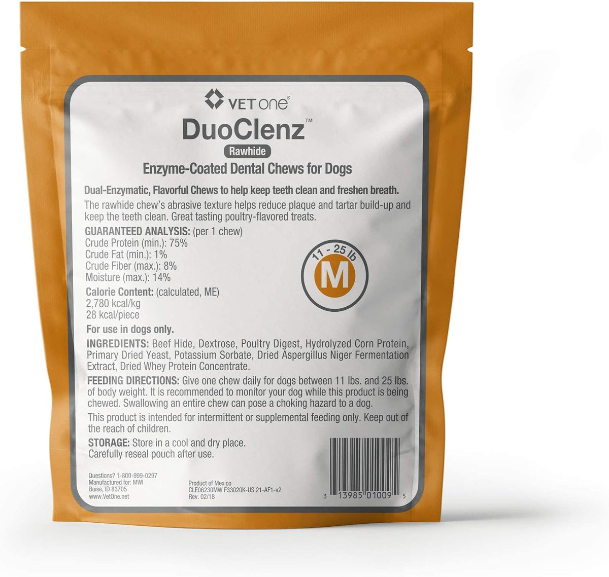 Vet One DuoClenz Rawhide Dental Chews | Medium Dogs | 30 Count Bag