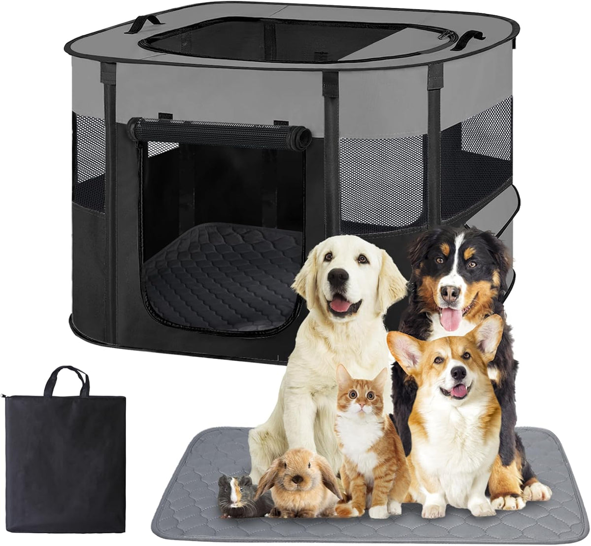 Pet Dog Cat Playpen with Waterproof Pad,Portable Puppy Kitten Rabbit Crate and Other Small Animals Kennel Cage Tent for Indoor Outdoor Travel Camping,Water-Resistant Breathable Shade Cover (Green S)
