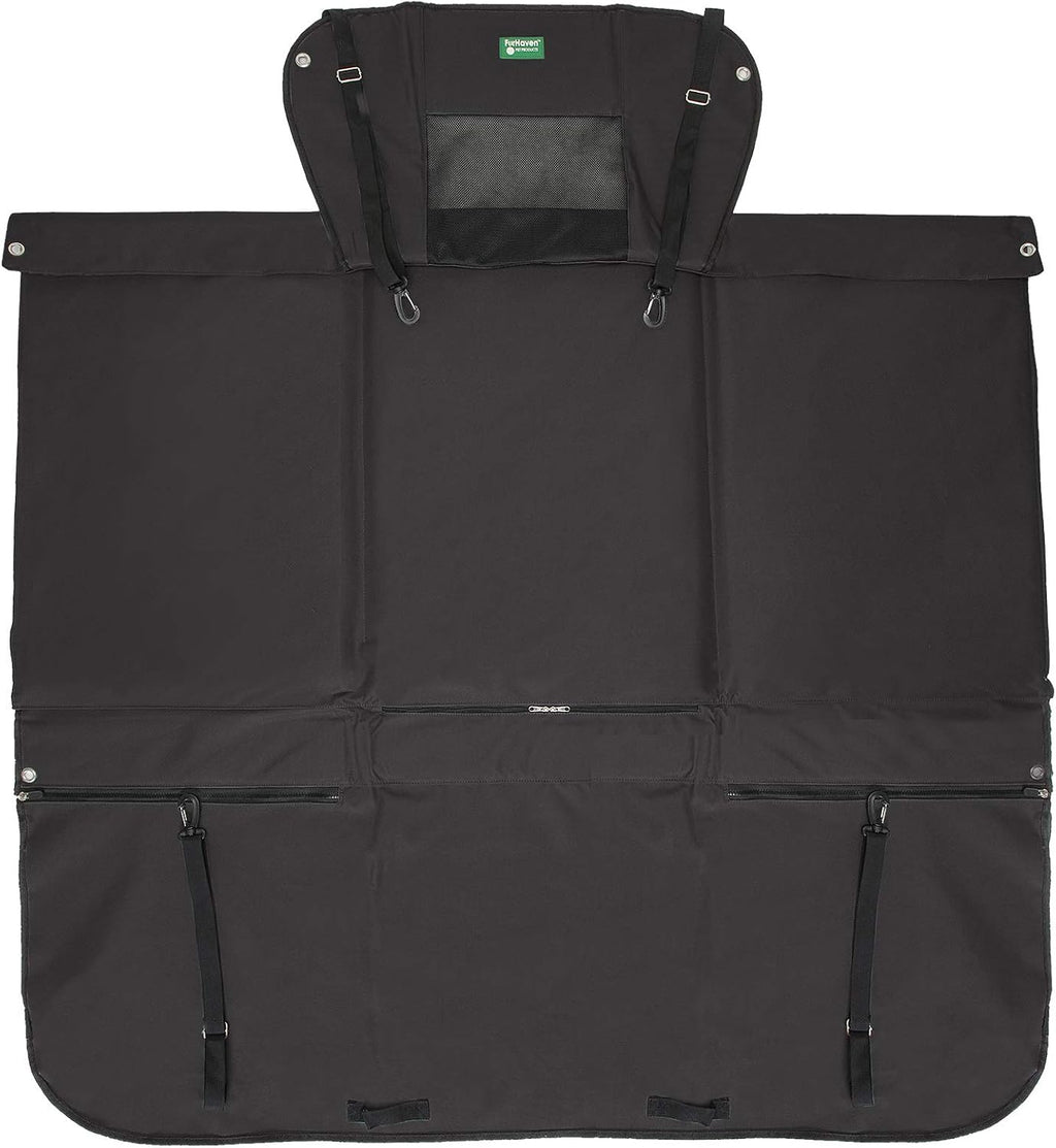 Furhaven Deluxe Multi-Panel Hard Bottom Platform Bridge Backseat Protector w/ Travel Bag - Black, One Size