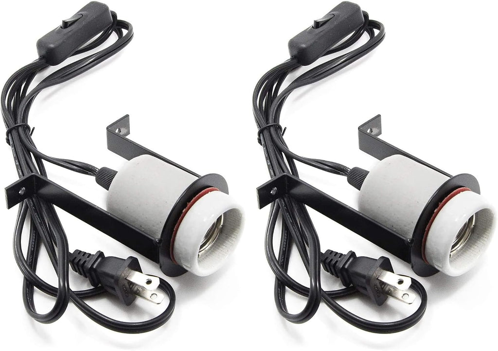 Reptile Ceramic Heat Lamp Holder with Mounting Bracket, E26/E27 Socket for Bulbs up to 300W, 5ft Cord for Terrarium (No Bulb)