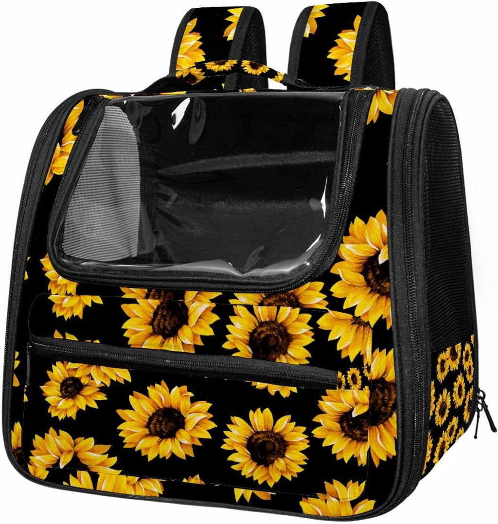 Sunflower Black Pattern Traveler Backpack Pet Carriers for Cats and Dogs
