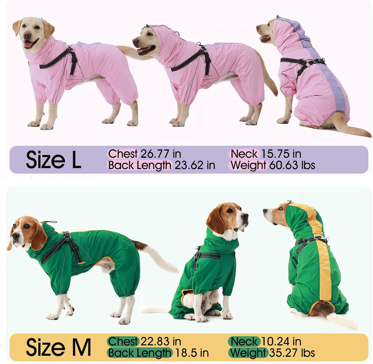 Lelepet Waterproof Dog Jacket with Hood, Full Body Dog Raincoat, Pink, S