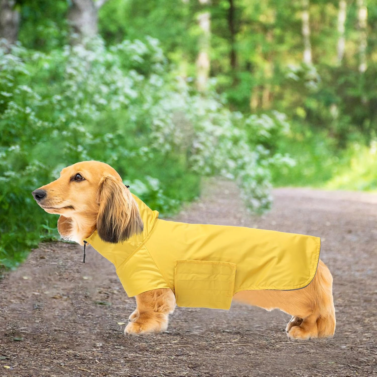 Geyecete Dachshund Raincoat,Miniature Dachshund Raincoat Waterproof Adjustable Dachshund Raincoat with High Neck with Harness Hole for Dachshund-Yellow-L