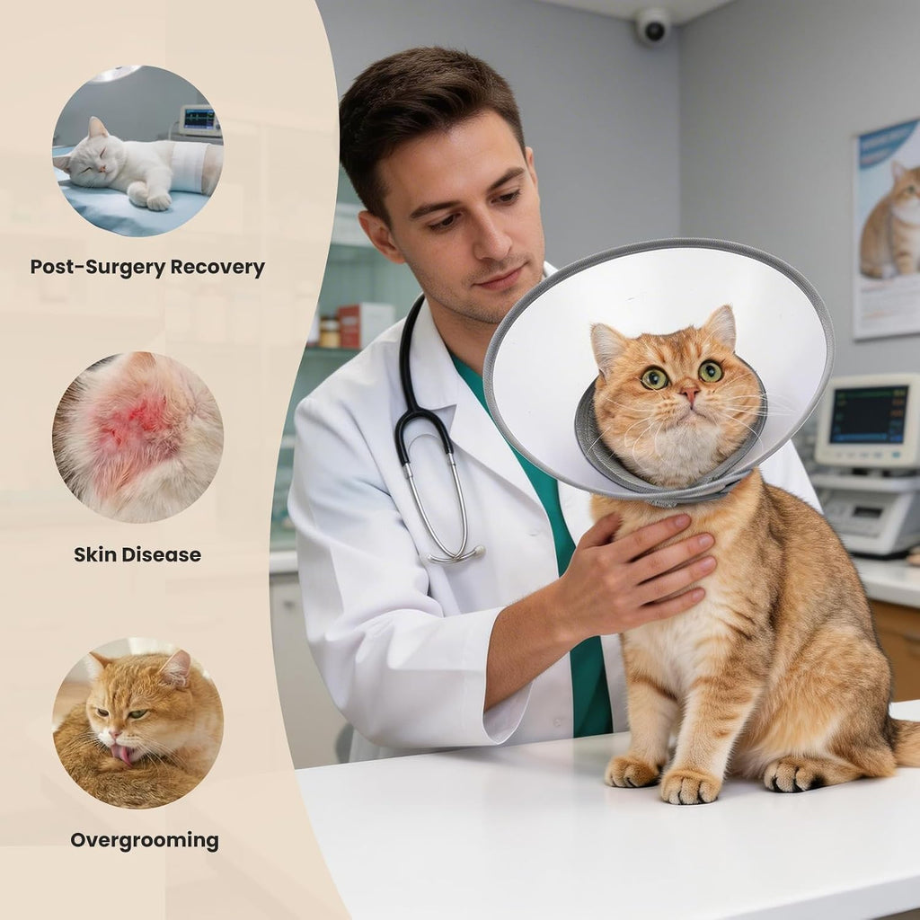Avont Soft Mesh Cat Cone, Adjustable Anti-Lick E-Collar (Grey S)