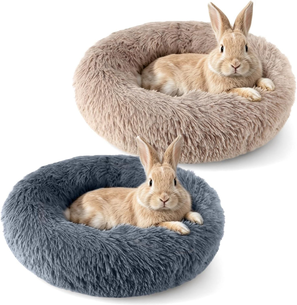 2 Pack Rabbit Bed, Fluffy Donut Shaped Bunny Hideout Comfort Sleeping Mat
