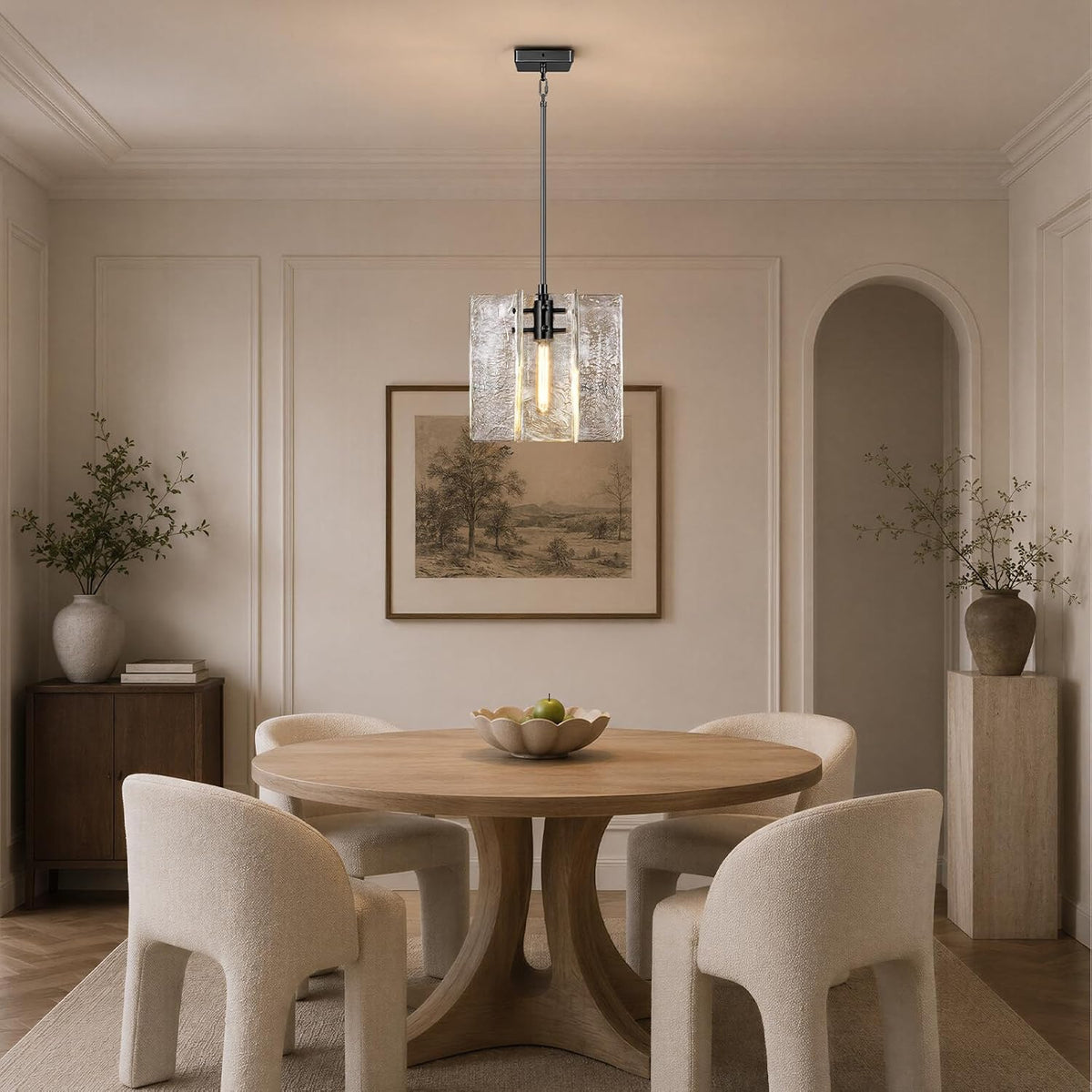 Modern Black Water Ripple Glass Kitchen Island Pendant Light Fixtures,12 in Large Glass Pendant Lights,for Bedroom,Foyer,Entryway,Dining, Bulbs Included