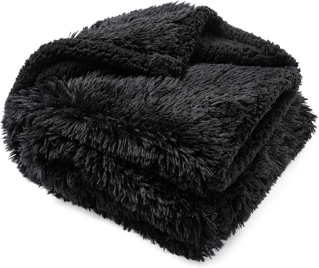 Pet Blankets Waterproof Fluffy Fleece Blanket Cat Dog Blankets Liquid Pee Proof Throw Blanket Reversible Furniture Protector Cover Washable for Couches Beds Sofa 65"x57" Black