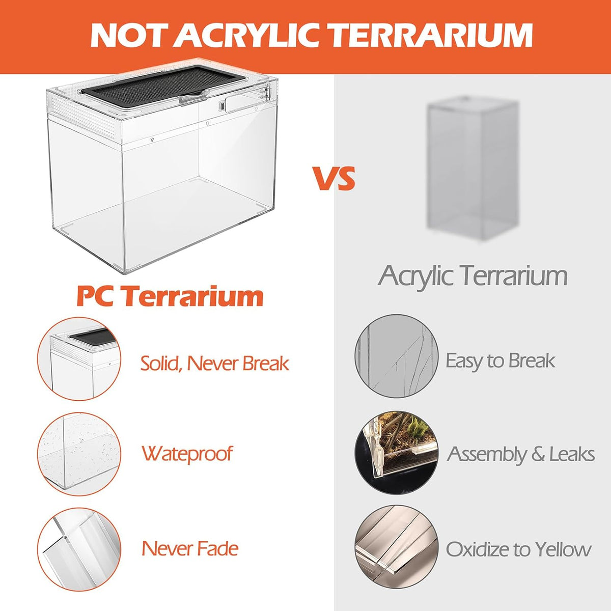 AZV Reptile Terrarium Starter Kit,8 Piece 3.2-Gal Clear PC Hermit Crab Tank