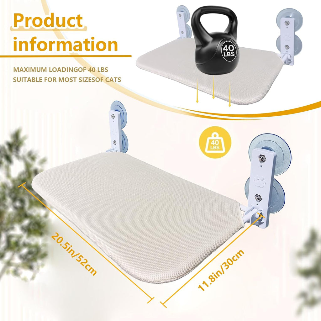 Cat Window Perch Seat Hammock, Foldable Hammock with 4 Strong Suction Cups, Easy to Assemble and Cat Wand,Cream