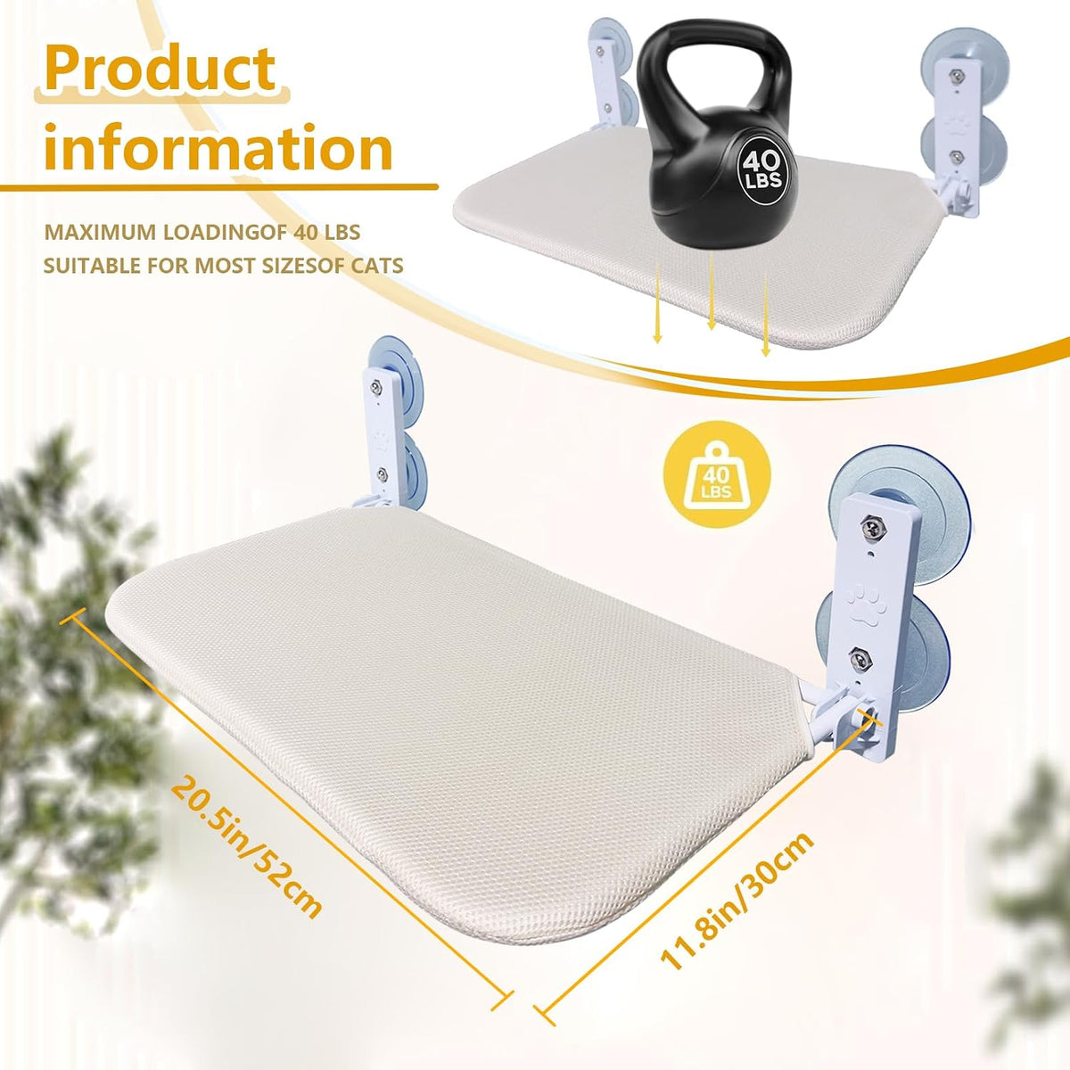Cat Window Perch Seat Hammock, Foldable Hammock with 4 Strong Suction Cups, Easy to Assemble and Cat Wand,Cream