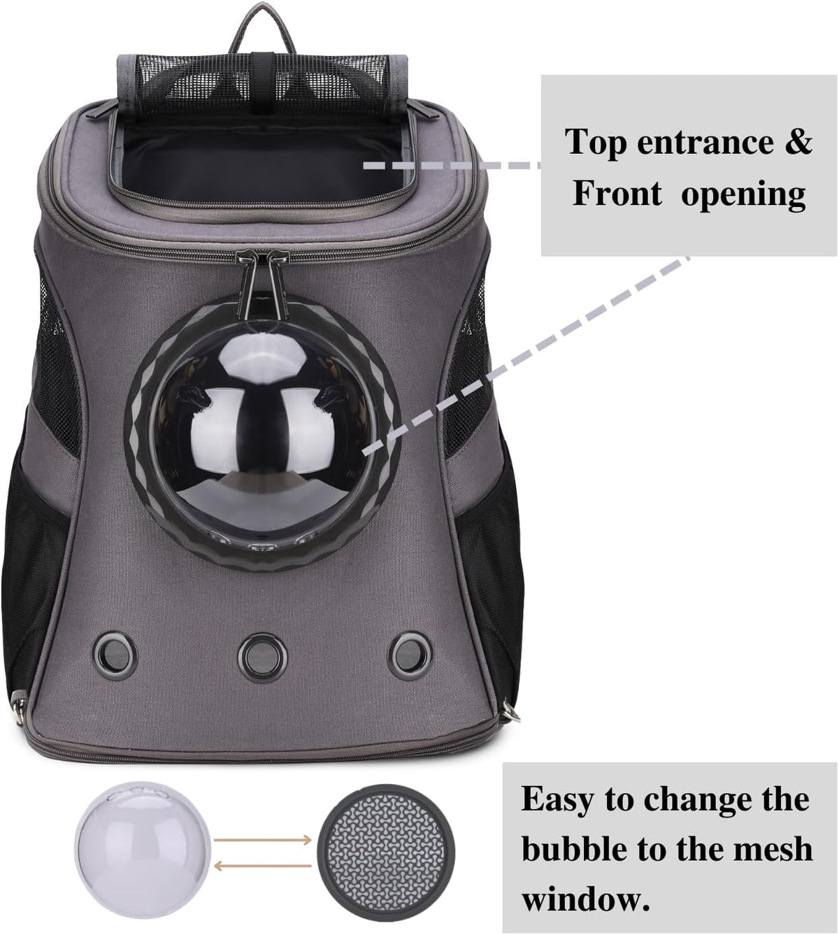 LOLLIMEOW Large Pet Carrier Backpack, Bubble Backpack Carrier for Fat Cats and Puppies,Airline-Approved(Grey)